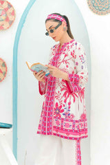 Pink & White floral 2 Piece stitched Suit Y-25