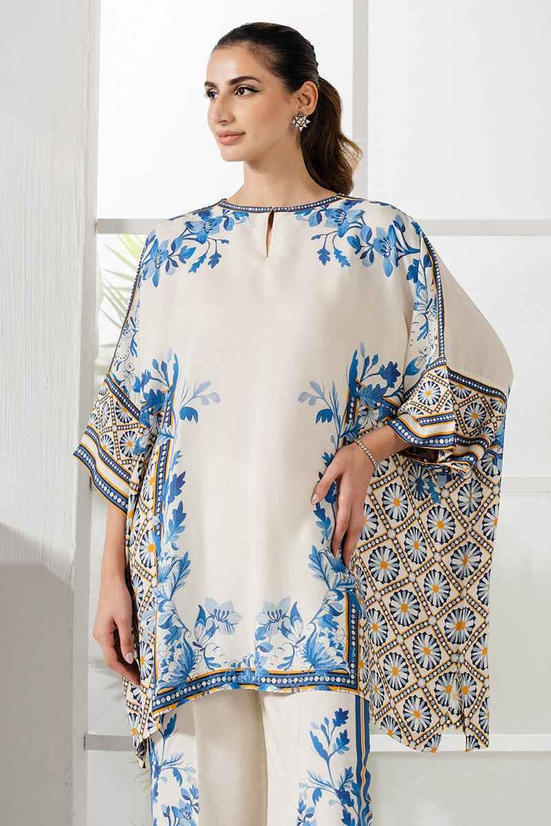 Elegant White and Blue Digital Stitched Printed Suit Y-1