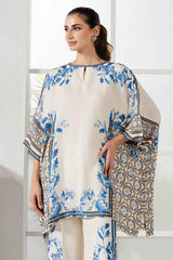 Elegant White and Blue Digital Stitched Printed Suit Y-1