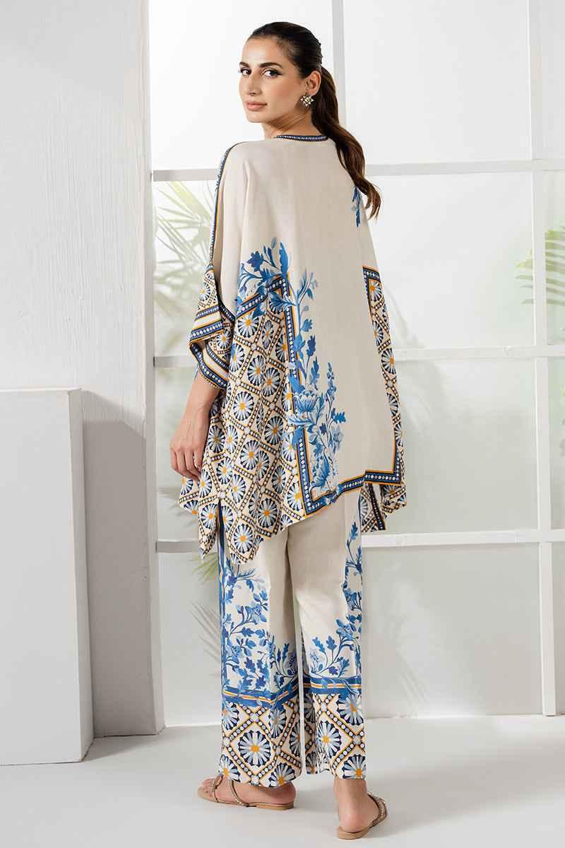 Elegant White and Blue Digital Stitched Printed Suit Y-1
