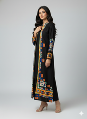 Black Ethnic Print Long Shrug 2-Piece Set (YL 13)