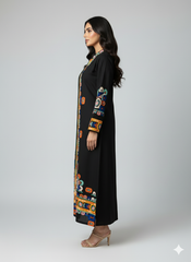 Black Ethnic Print Long Shrug 2-Piece Set (YL 13)