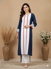 Elegant Navy & Ivory 2-Piece Kurti Set with Contrast Detailing