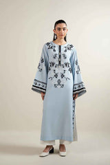 Icy Blue Kurta with Ebony & Ivory Block Print YL-91