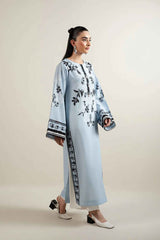 Icy Blue Kurta with Ebony & Ivory Block Print YL-91