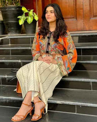 Apricot Bloom Scallop Neck 2-Piece Suit ( YL 46)