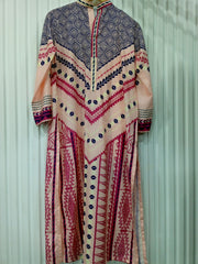 Chic Pink and Indigo Digital Print 2 Piece Suit (YL 111)