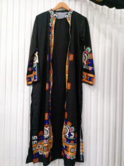Black Ethnic Print Long Shrug 2-Piece Set (YL 13)