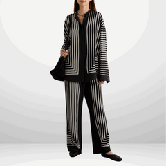 Monochrome Luxe Striped Stitched Co-ord Set Y-29