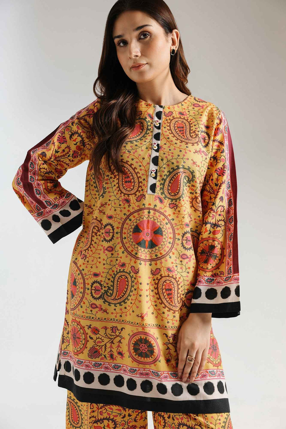 Yellow magnificent design Stitched 2 Piece Co-Ord Set Y-37