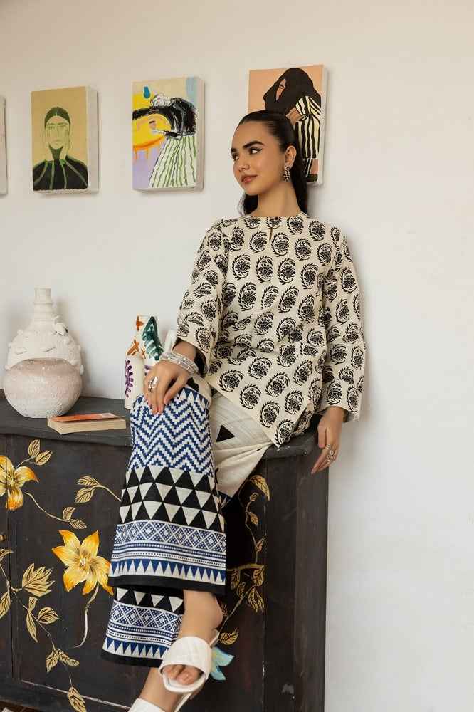 Magic Black & White Printed Stitched Co-Ord Set Y-42