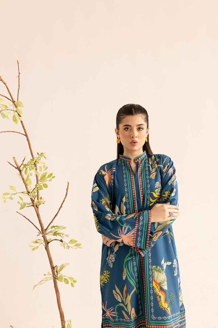 Tropical Bloom Deep Blue Two-Piece Suit Y-44