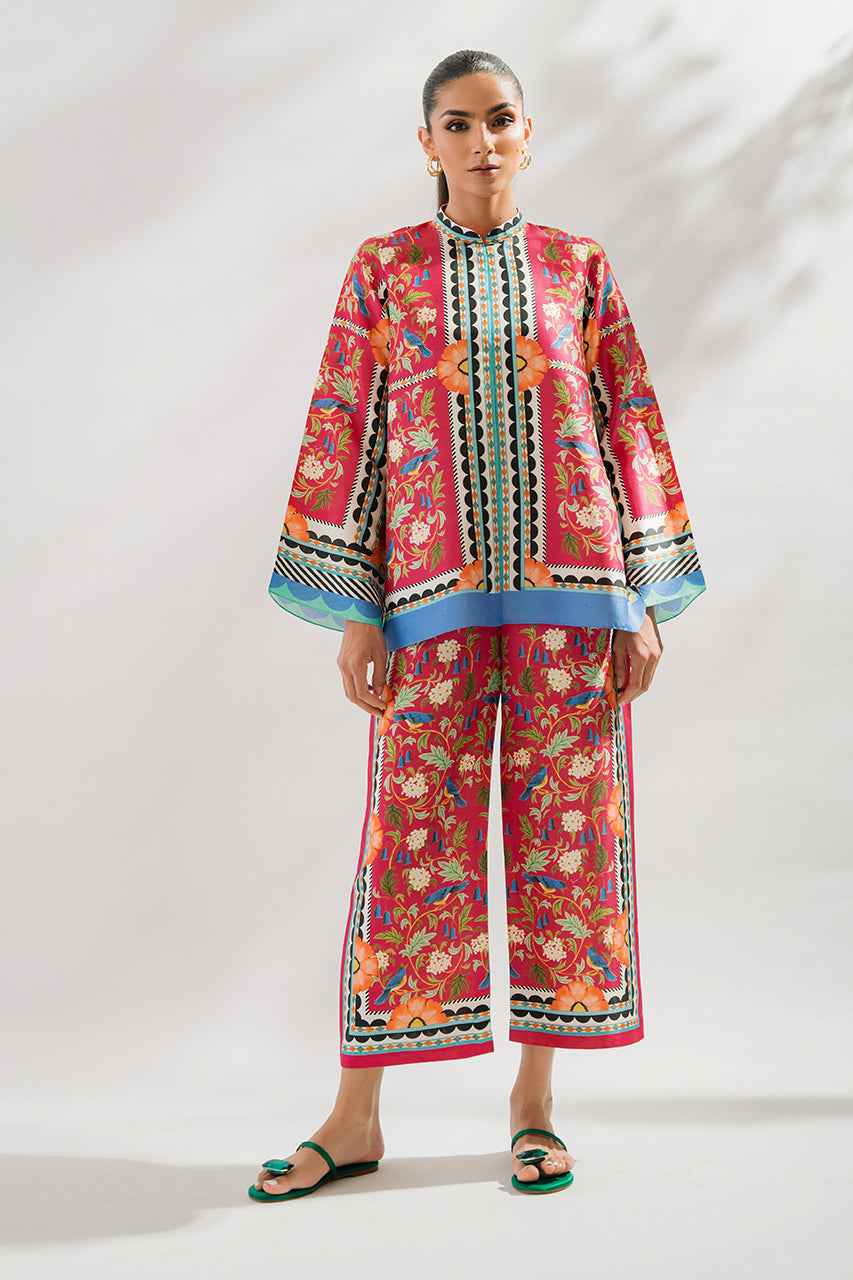 Red & yellow Floral 2 Piece Stitched Co-Ord Set: Y-49