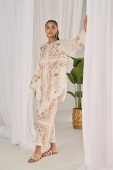 Floral Printed Stitched Co-ord Set – Off-White Perfection Y-58