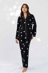 Velour Dream Serenity - Dot printed black Night Suit, Y-80