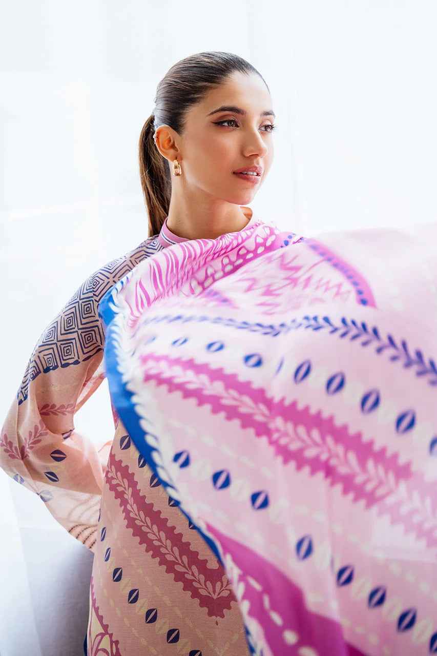 Chic Pink and Indigo Digital Print 2 Piece Suit (YL 111)