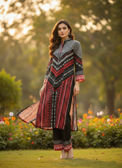 Chic Pink and Indigo Digital Print 2 Piece Suit (YL 111)