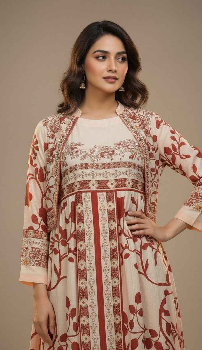 Elegant Traditional Print Koti Style Maxi 2-Piece (YL 114)