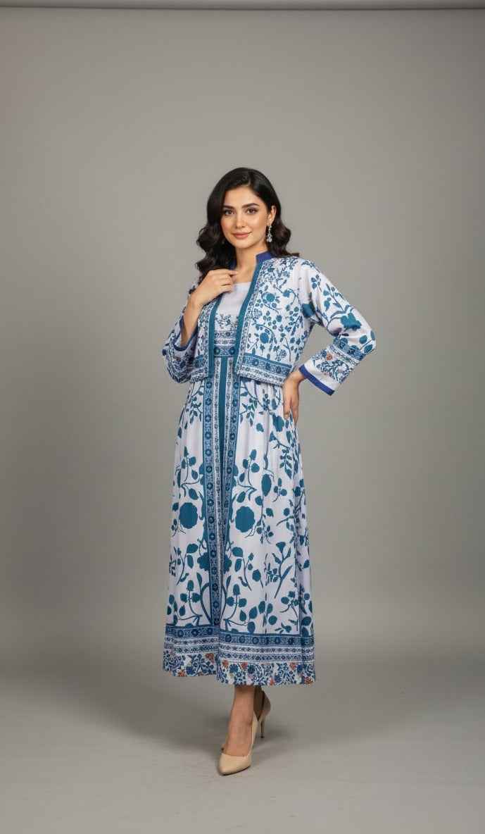 Elegant Traditional Print Koti Style Maxi 2-Piece (YL 114)
