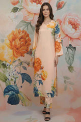 Elegant 2-Piece Peach Floral Silk Kurta Set (YL 115)