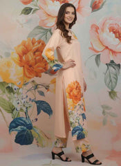 Elegant 2-Piece Peach Floral Silk Kurta Set (YL 115)