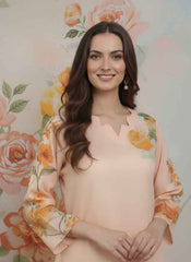 Elegant 2-Piece Peach Floral Silk Kurta Set (YL 115)