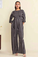 Black and White Striped Jumpsuit – YL-21 Crepe Elegance