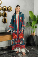 Long Open Duster Jacket in Teal & Red Print ( YL- 47 )