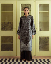 Monochrome Leaf Print Black Kurta ( YL -79 )