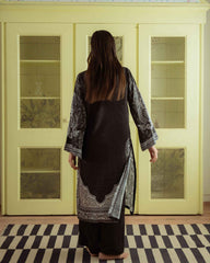 Monochrome Leaf Print Black Kurta ( YL -79 )