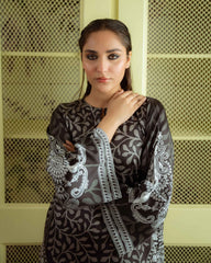 Monochrome Leaf Print Black Kurta ( YL -79 )
