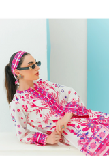 Pink & White floral 2 Piece stitched Suit Y-25