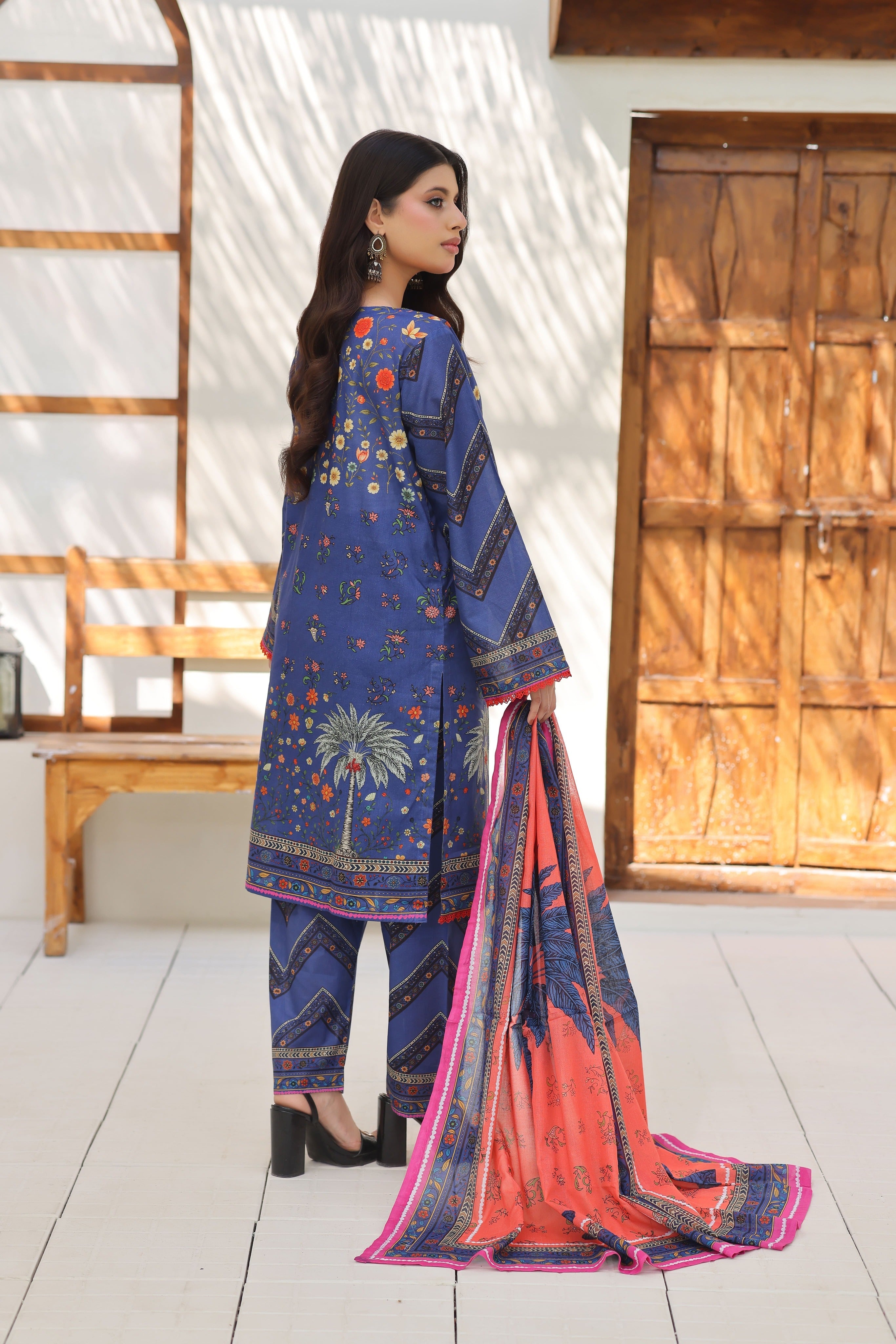 ZZ-UN-26027 Azure Bloom  Unstitched Printed 3-Piece Lawn