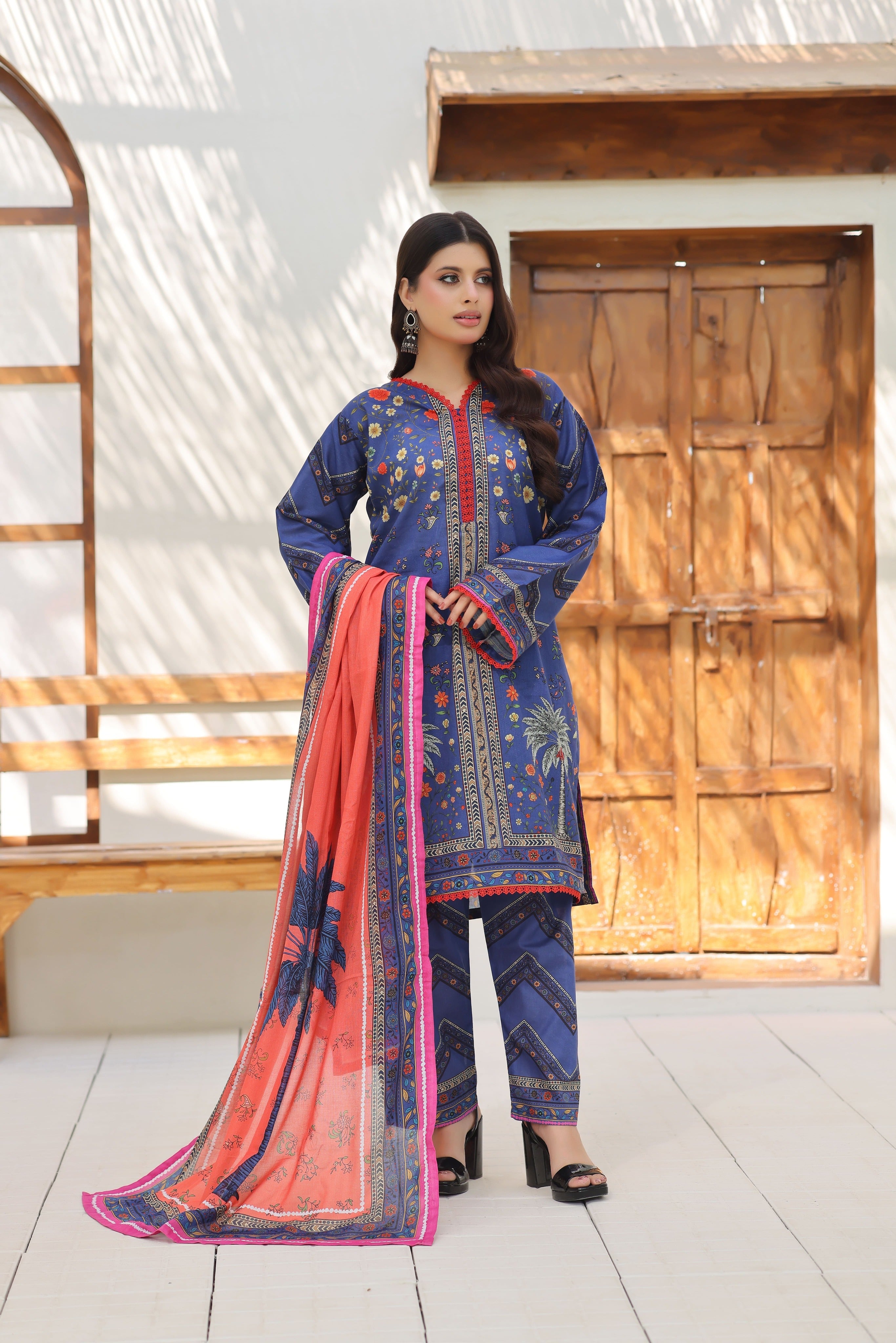 ZZ-UN-26027 Azure Bloom  Unstitched Printed 3-Piece Lawn