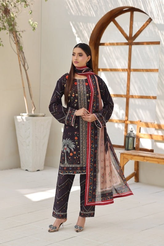 ZZ-UN-26028 Midnight Garden Noir  Unstitched Printed Lawn 3-Piece