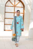 ZZ-UN-26014 Aqua Floral Elegance  Unstitched 3-Piece Printed Lawn