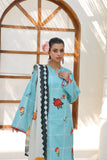 ZZ-UN-26014 Aqua Floral Elegance  Unstitched 3-Piece Printed Lawn