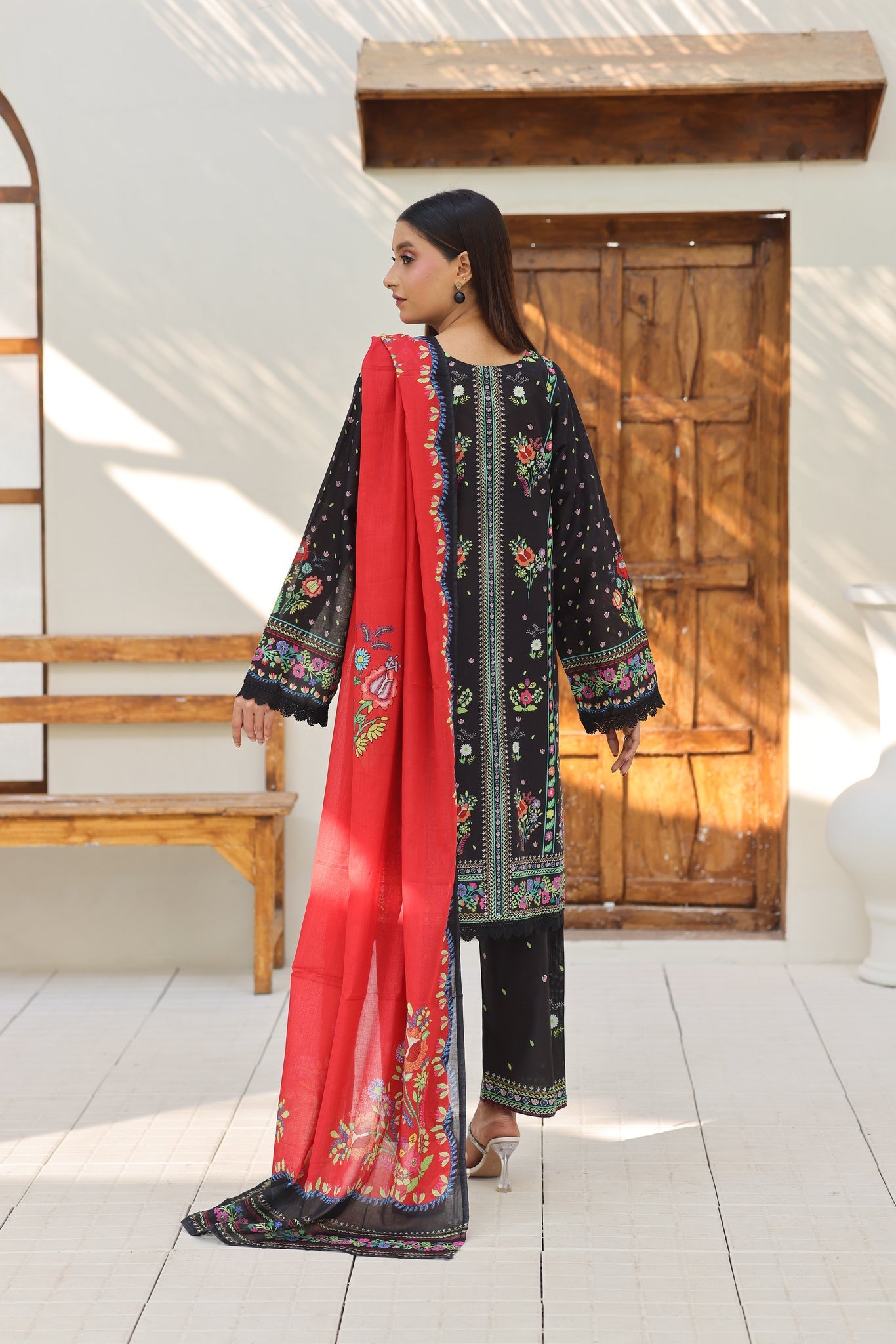 ZZ-UN-26024 Midnight Black Floral Printed Lawn 3-Piece