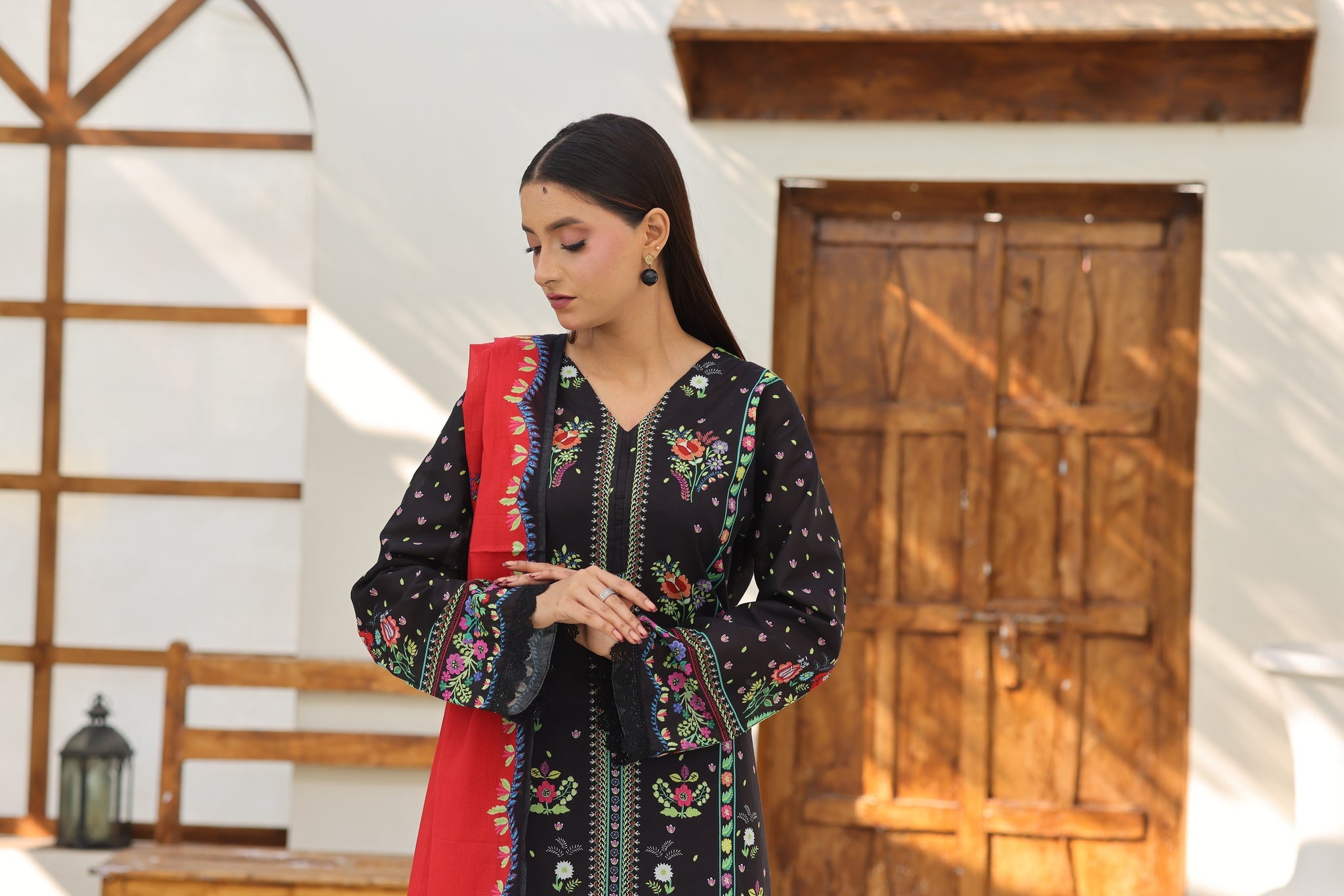 ZZ-UN-26024 Midnight Black Floral Printed Lawn 3-Piece