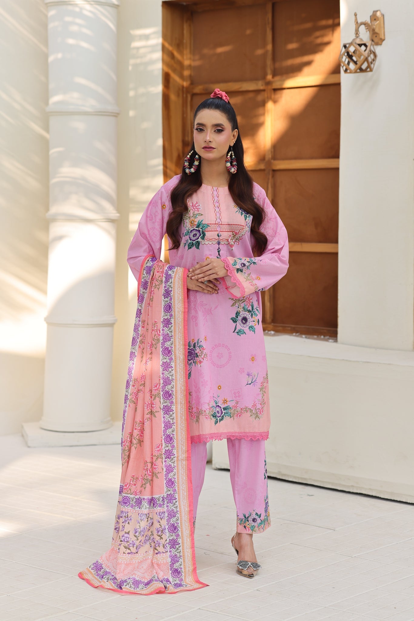 ZZ-UN-26002 – Blush Pink Floral  3-Piece Printed Lawn