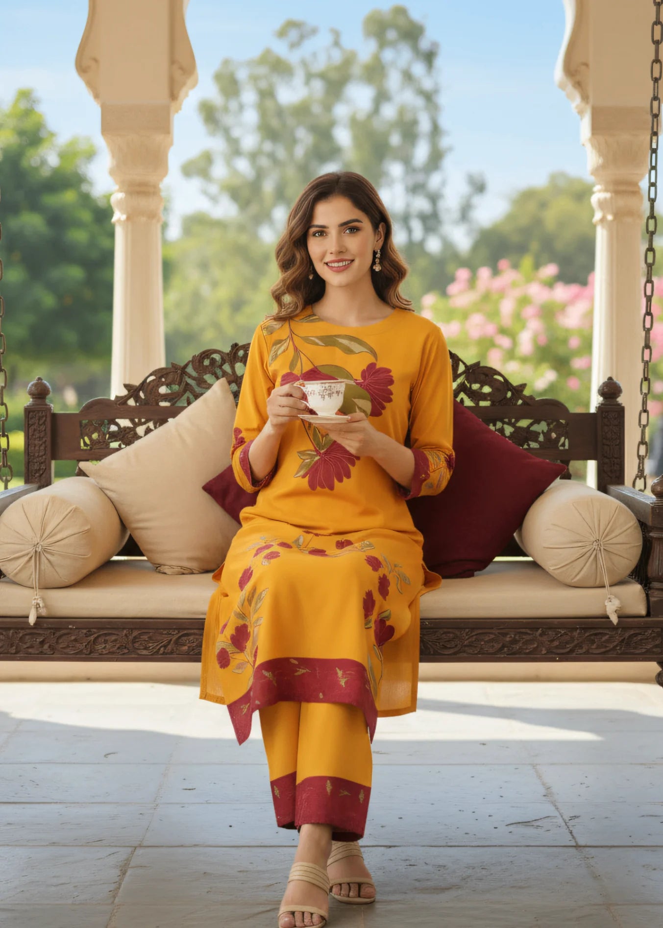 Mustard Floral 2-Piece Suit