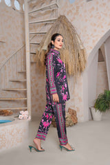 Floral-Printed 2 Piece Stitched Co-ord Set – Purple & Pink Shirt with Trouser -SJ 151