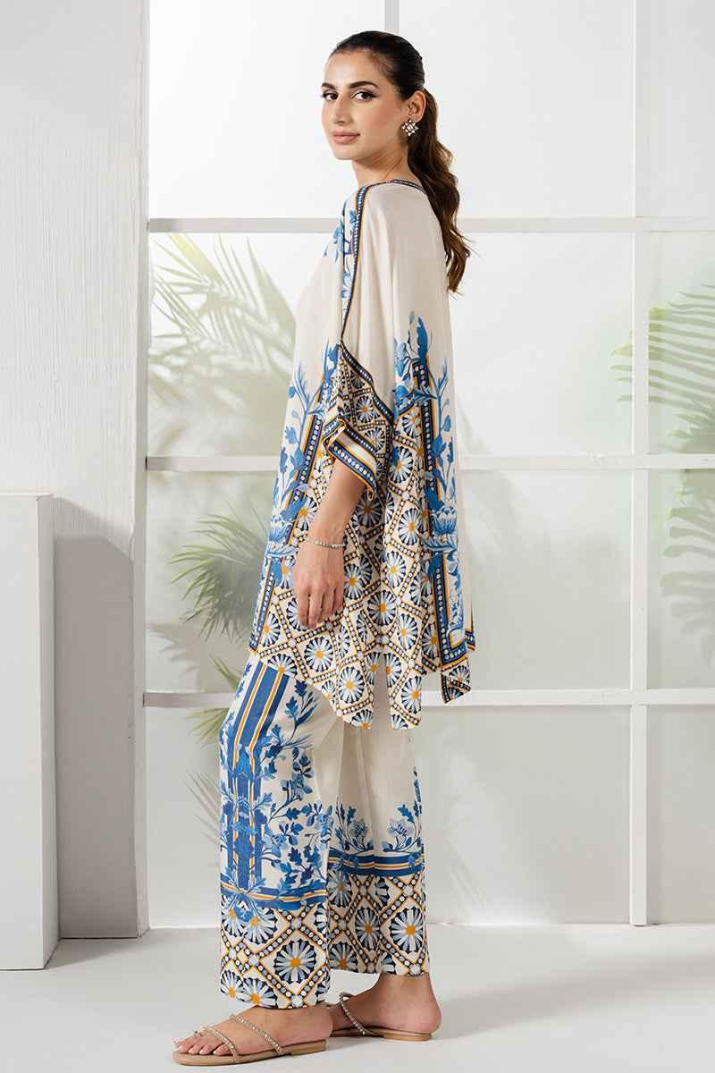 Elegant White and Blue Digital Stitched Printed Suit Y-1