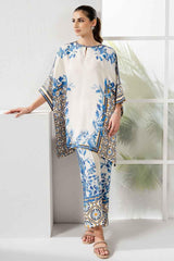 Elegant White and Blue Digital Stitched Printed Suit Y-1