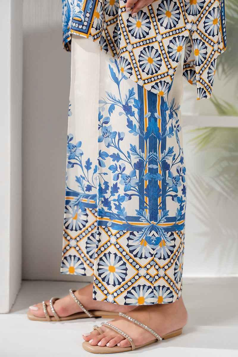 Elegant White and Blue Digital Stitched Printed Suit Y-1