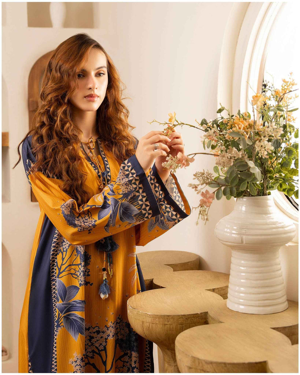 Mustard Yellow Printed Long dress