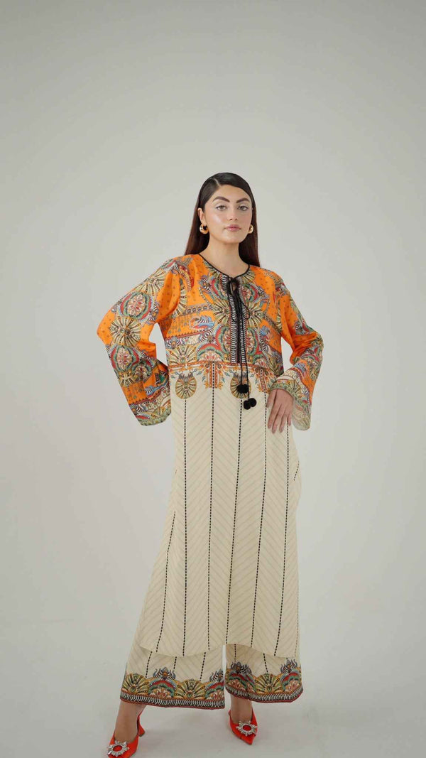 Apricot Bloom Scallop Neck 2-Piece Suit ( YL 46)