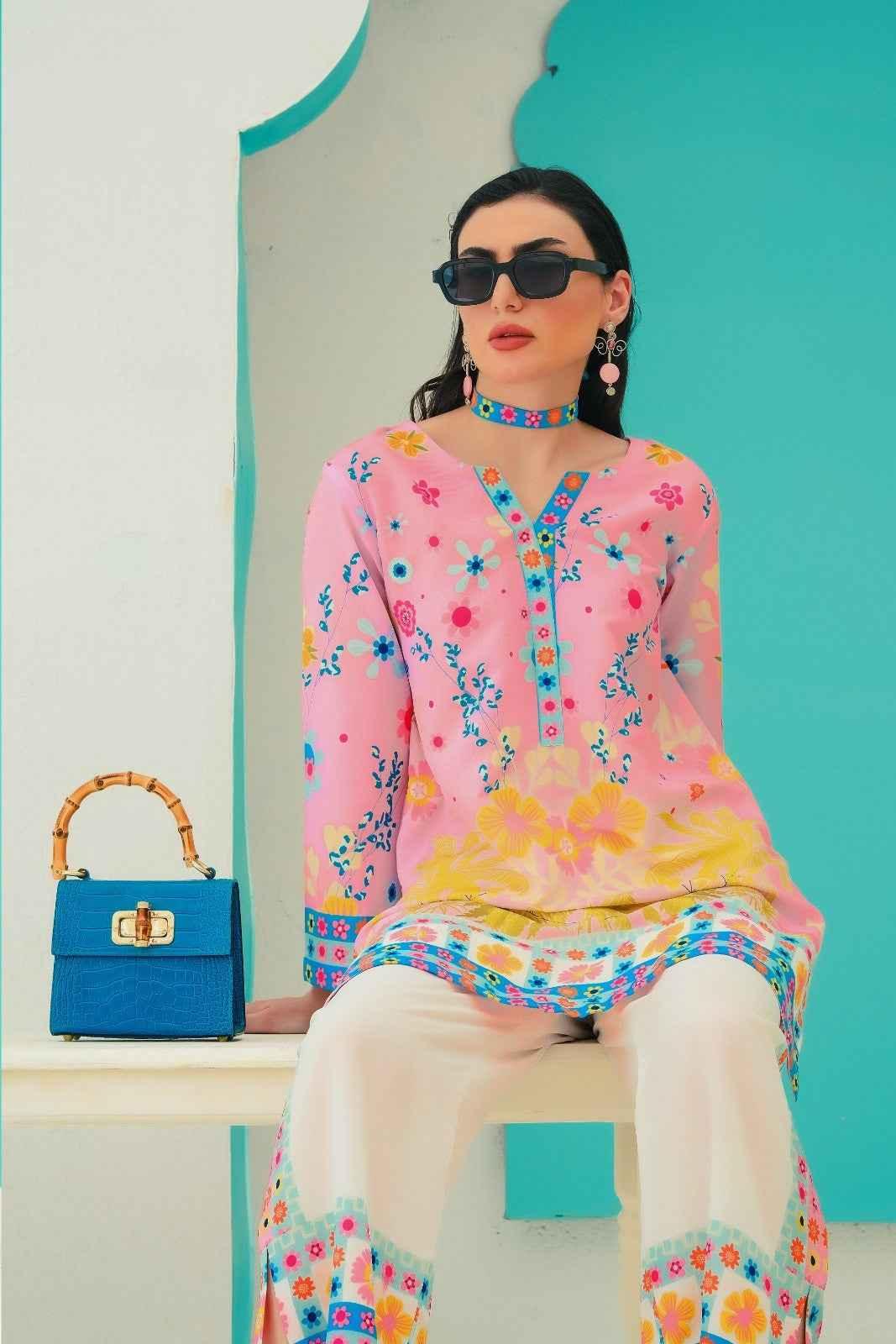 Elegant Pink and White Dress 2 piece Set Y-21