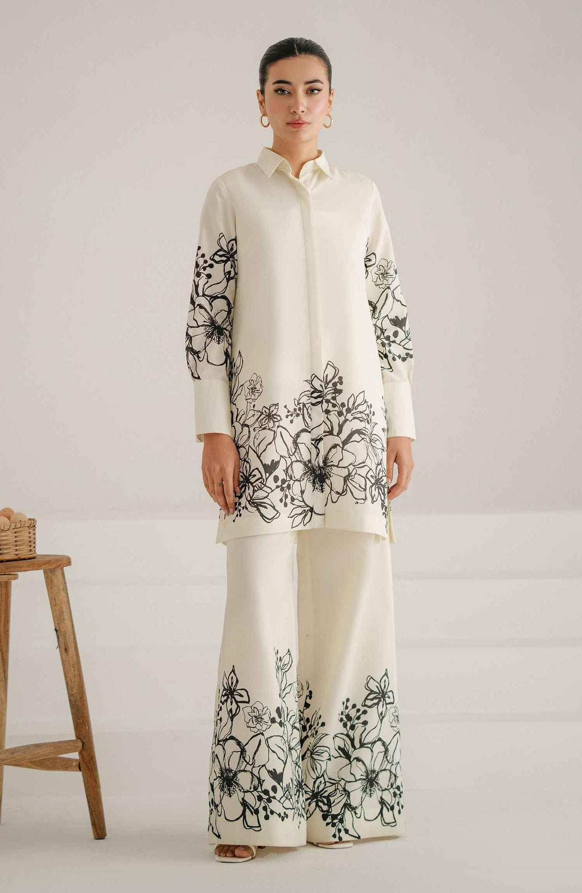 Stunning White Stitched 2 Piece Printed Set Y-31