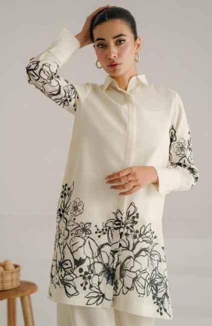 Stunning White Stitched 2 Piece Printed Set Y-31